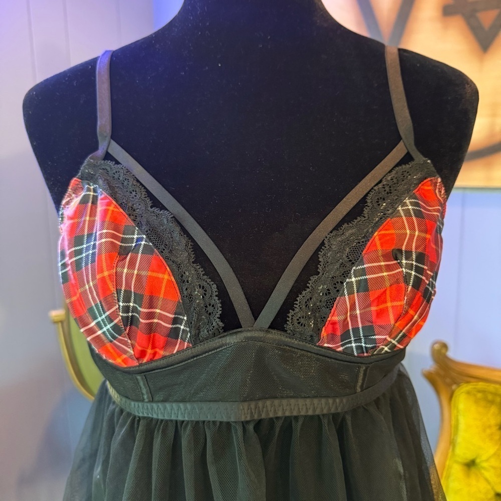 Victoria’s Secret Plaid School Girl Babydoll Lingerie Top Size Small - Picture 2 of 6